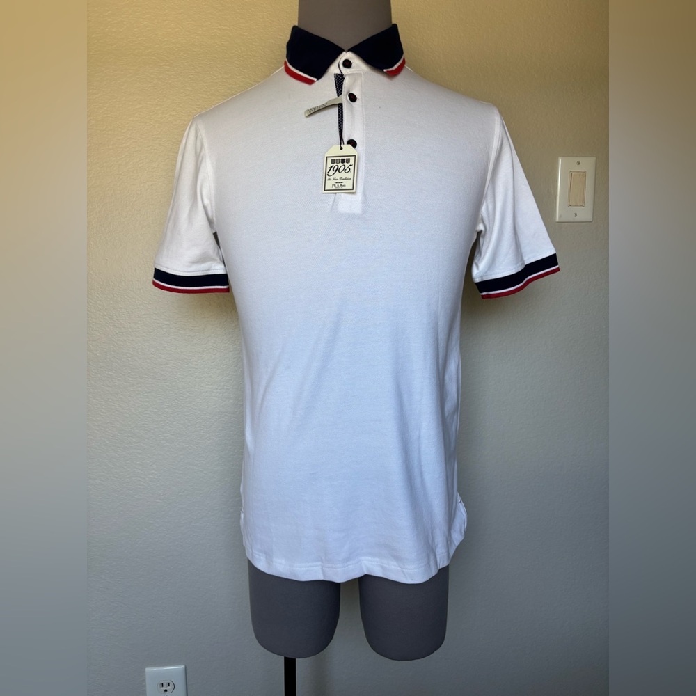 Jos. A. Bank White Polo with Blue and Red Trim - Picture 2 of 7